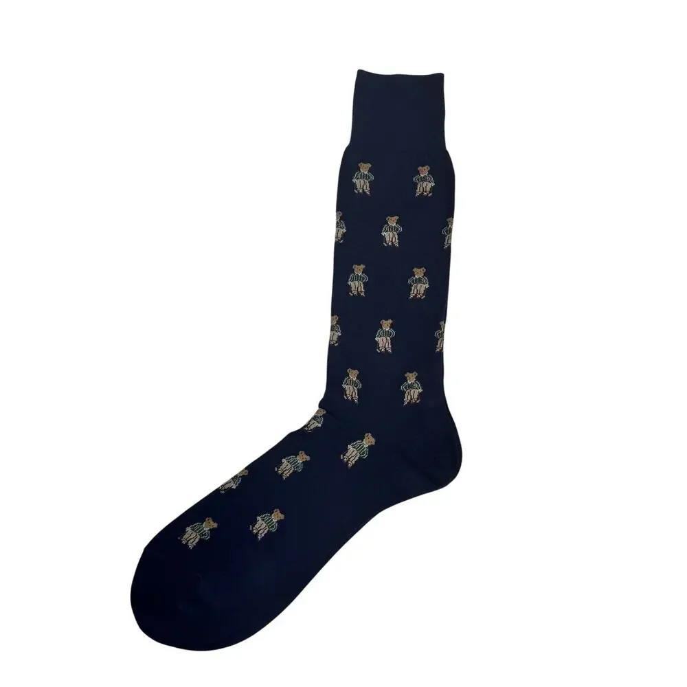 Polo Ralph Lauren Black Dress Socks Golf Bear Pattern Cotton Blend Size 10-13